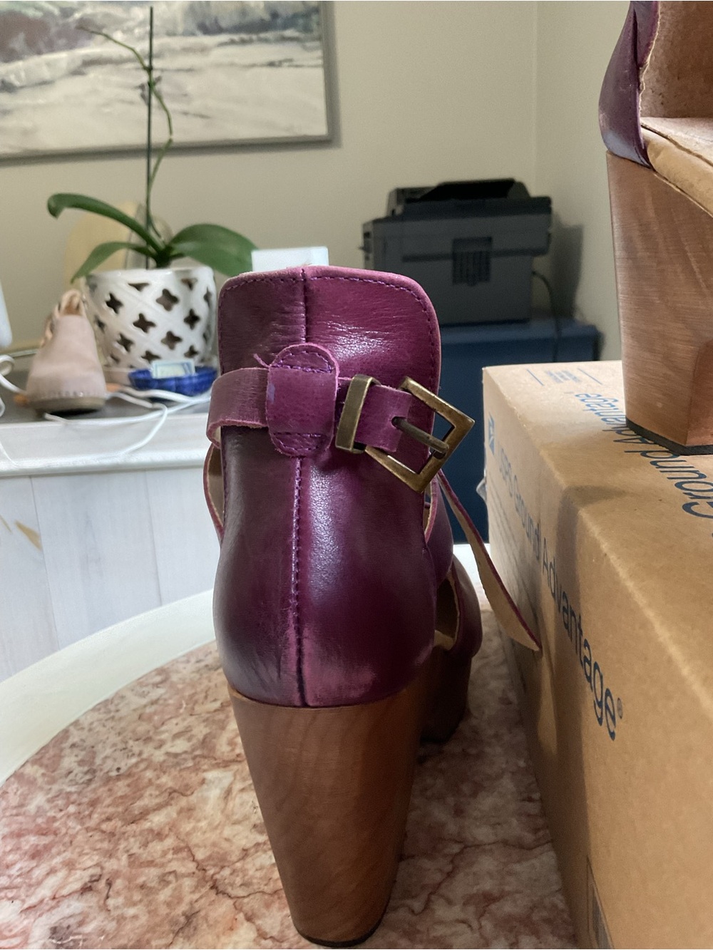 Free People Cedar Aubergine Leather Wood-Platform Clog Heels - Picture 4 of 7